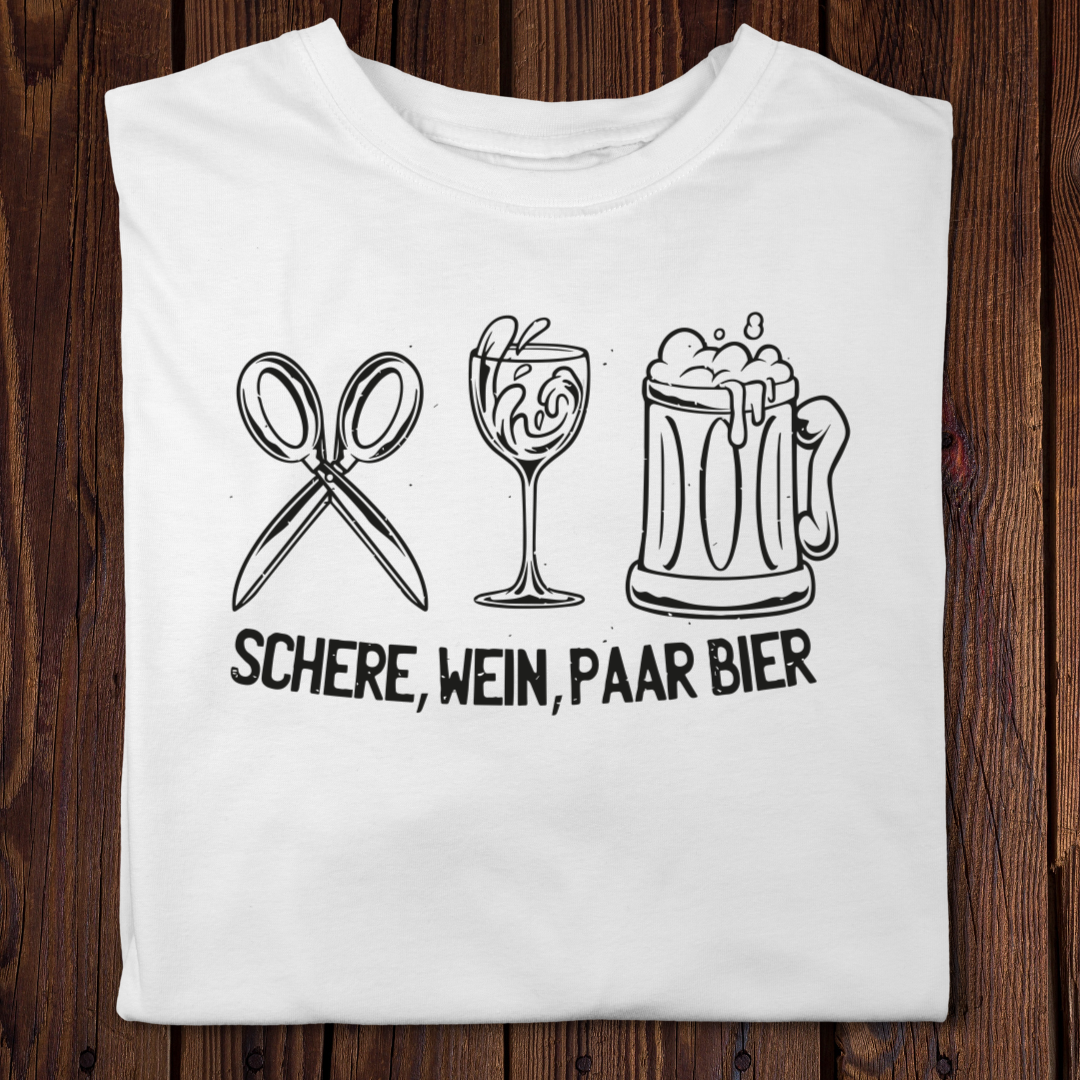 Schere, Wein, paar Bier